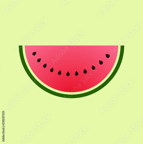 Fototapeta Watermelon icon on yellow background. Red Watermelon logo vector illustration.