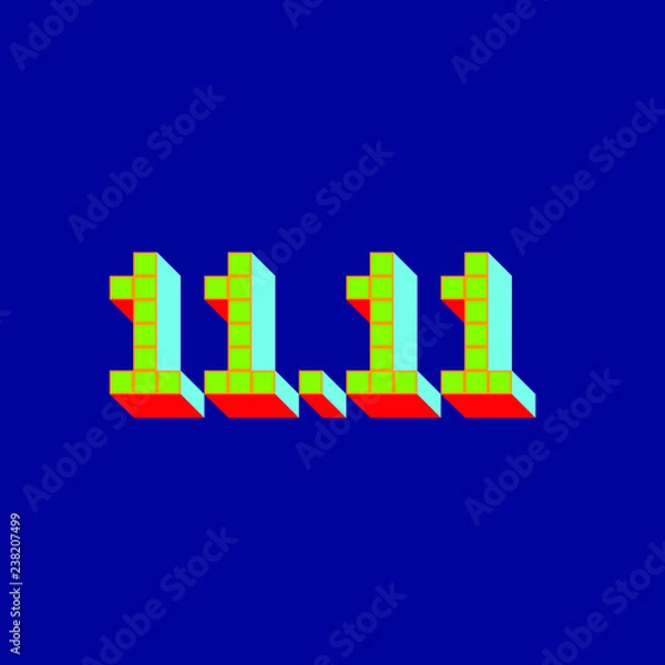 Fototapeta Global official shipping  sale 11.11 special offer banner. Sale date single’s day in pixel design.
