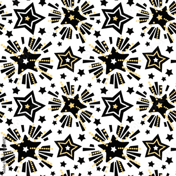 Obraz Star festive print, seamless motif, Christmas hand craft expressive ink repeat trendy pattern.