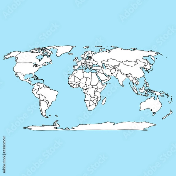 Fototapeta World map icon. Vector illustration outline world map. Hand drawn atlas, globe, world map.