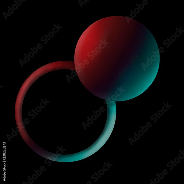 Fototapeta Abstract neon retro 3d cirkle background isolated at black. 