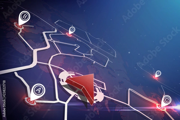 Fototapeta Global Positioning System concept. Gps icon and pin location on earth map