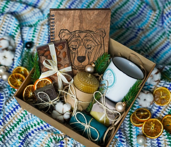 Fototapeta Gift for a man / New Year's gift for him in a box