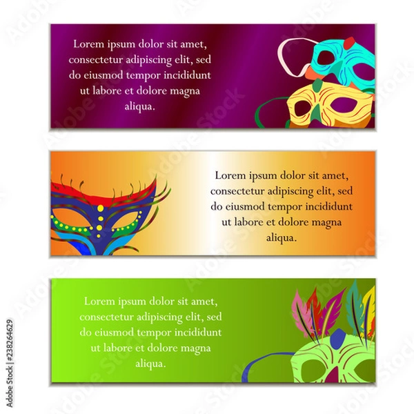 Fototapeta Festive banners on the Mardi Gras, with the image of carnival masks, vector illustration