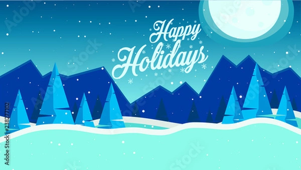 Fototapeta Happy Holidays website header or banner design with winter landscape view.