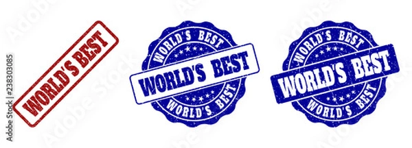 Fototapeta WORLD'S BEST grunge stamp seals in red and blue colors. Vector WORLD'S BEST marks with grunge surface. Graphic elements are rounded rectangles, rosettes, circles and text captions.