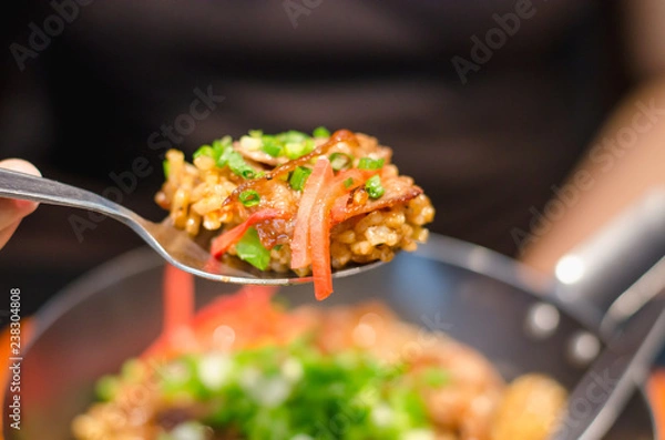 Fototapeta fried rice with beef and sauce