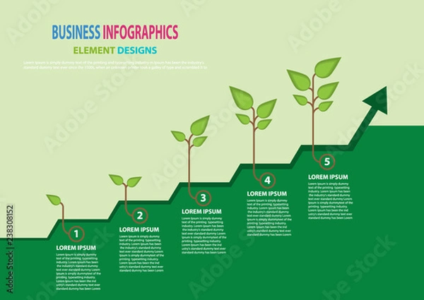 Obraz Growth Business Concept. Plant growth with 5 processes of Cycle. For business improvement to success. Vector infographic illustration.