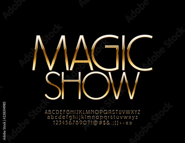 Fototapeta Vector stylish Sign Magic Show. Chic thin  Font. Luxury Alphabet Letters, Numbers and Symbols.