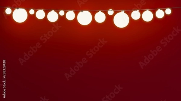 Fototapeta Creative minimal Christmas red background with luminous christmas garland. Copy space for text.