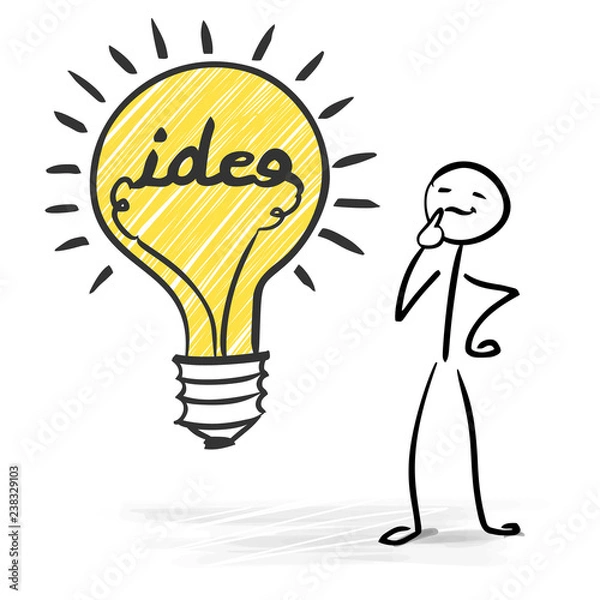 Obraz Big idea concept with happy man thinking - stick figure