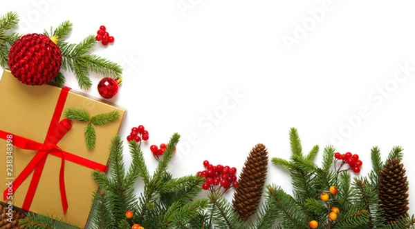 Fototapeta Christmas composition on white background.