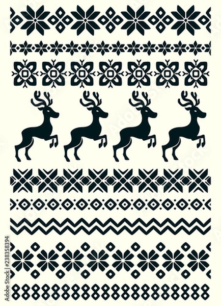 Fototapeta Vector ugly sweater seamless borders with norway ornament. Pattern brushes collection