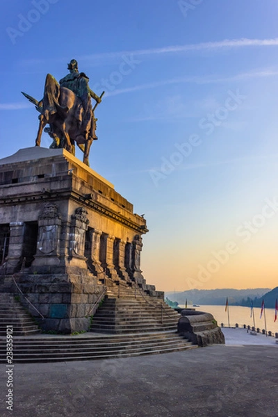 Fototapeta View on river moselle and river rhine from monument of Kaiser Wilhelm I (Emperor William), Deutsches Eck (German Corner) in Koblenz, Germany