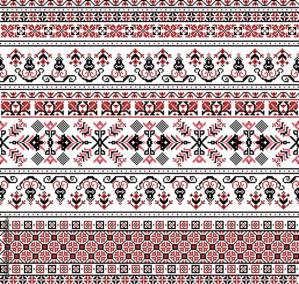 Fototapeta Hungarian pixel pattern for cross-stitch. Vector seamless background.