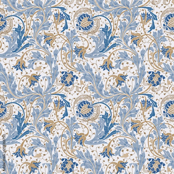 Fototapeta Modern fabric design pattern. Floral pattern for your design. Illustration. Modern seamless pattern for interior decoration, wrapping paper, graphic design, clothes and textile. Vector. Background.