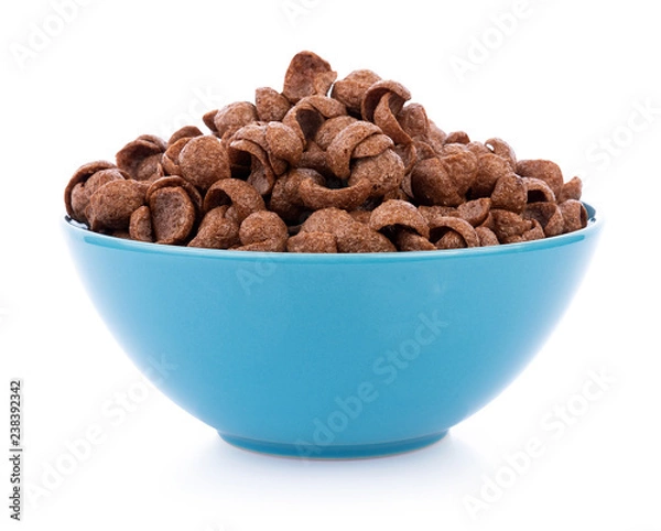 Fototapeta chocolate cereals in bowl on white background. Cornflakes