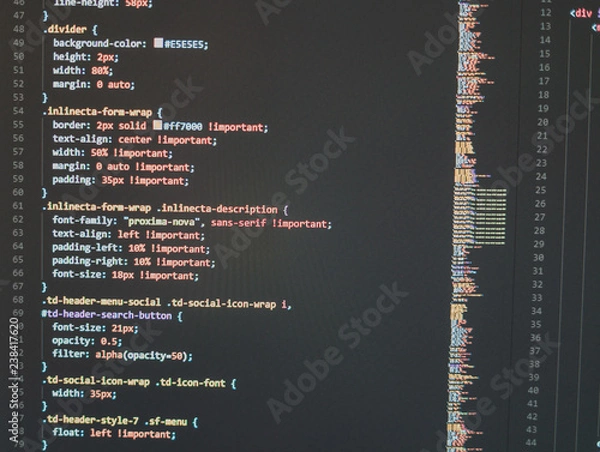 Fototapeta Web developer's computer screen with code