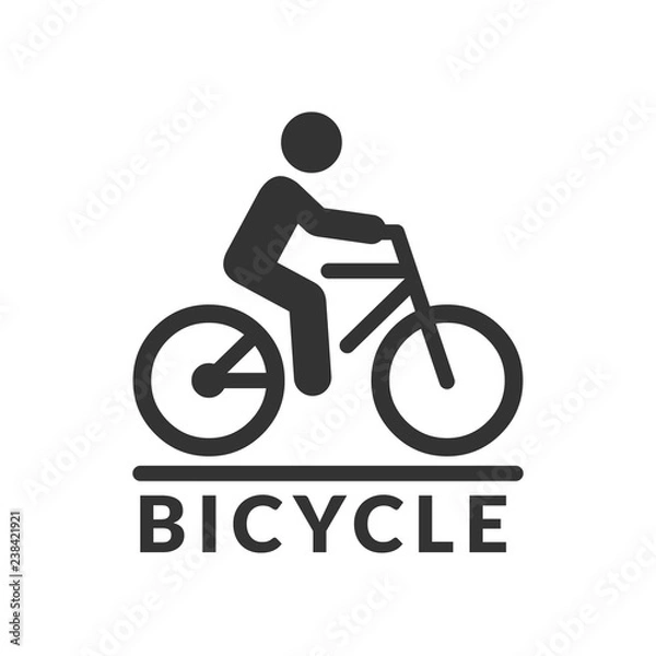 Obraz Vector isolated bicycle icon. Bike silhouette symbol with rider on road sign.