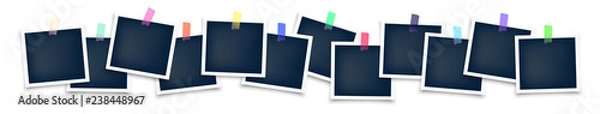 Fototapeta Photo frames mockup glued with color tape . Realistic empty templates. Polaroid mockup
