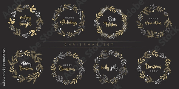 Fototapeta Set of Christmas wreaths. Unique design for greeting cards