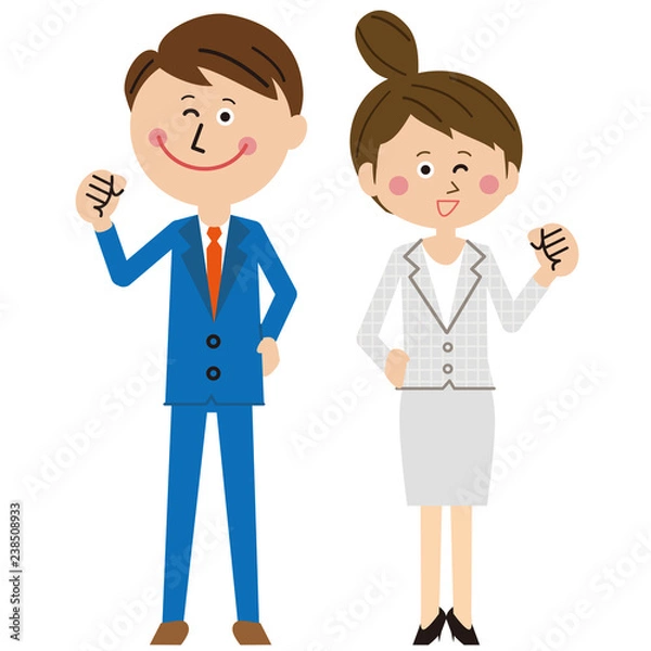 Fototapeta ポップなスーツを着た男女がガッツポーズ