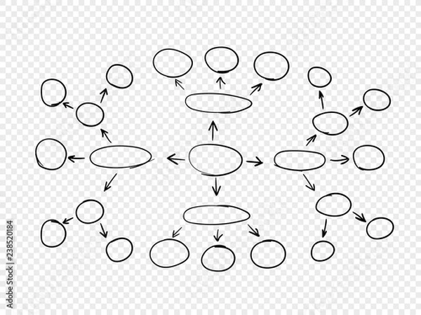 Obraz Vector Plan Sketch, Outline Drawing, Hand Drawn Mind Map on Transparent Background.