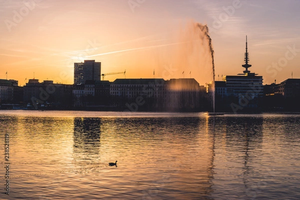 Fototapeta Sonnenuntergang an der Alster in Hamburg