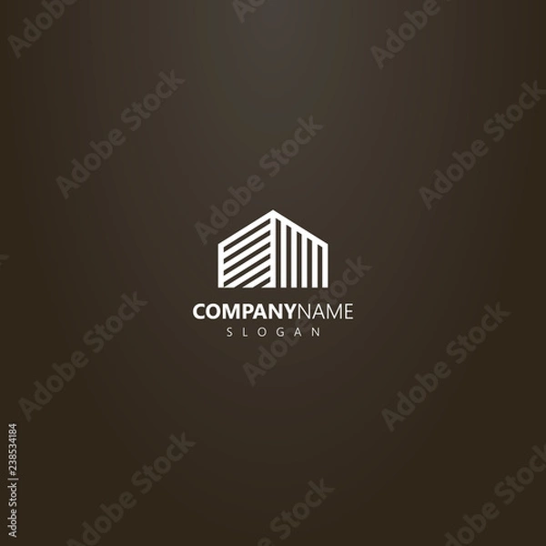 Fototapeta white logo on a black background. vector geometric abstract line art outline logo top of high-rise building or other house