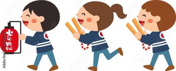 Obraz 火の用心　はっぴを着て夜回りをする子供達　ベクターイラスト素材