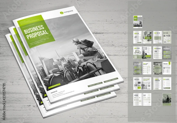 Fototapeta Business Proposal Layout with Green Accents