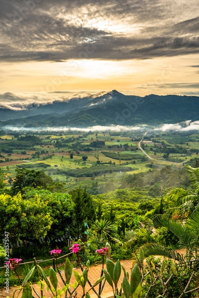 Obraz Beautiful big mountain with fog in morning
