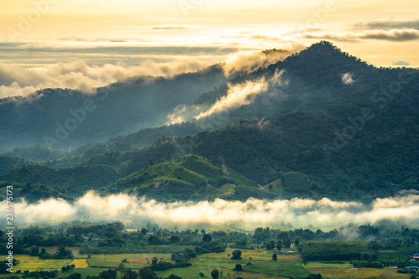 Obraz Beautiful big mountain with fog in morning