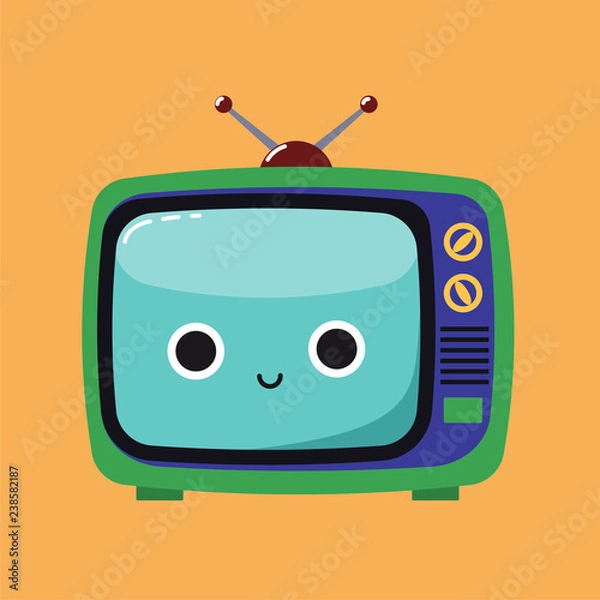 Fototapeta Smiling Cute illustration of an old TV set with a happy expression, Habituate kid card or poster.