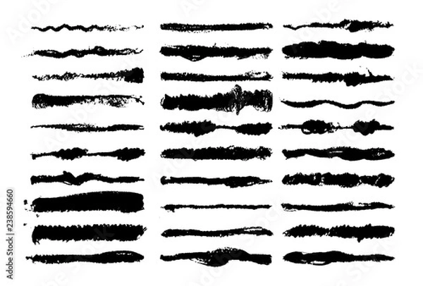 Fototapeta Hand drawn black paint ink brush strokes. grunge artistic vector brushes. Hand drawn ink lines. Craft style vector brushes.