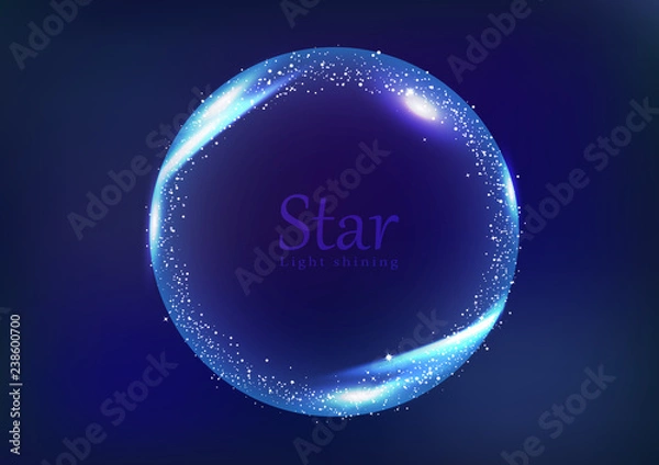 Fototapeta Star frame galaxy and space banner concept, circular ring light shining glowing scatter bright neon celebration banner abstract background vector illustration