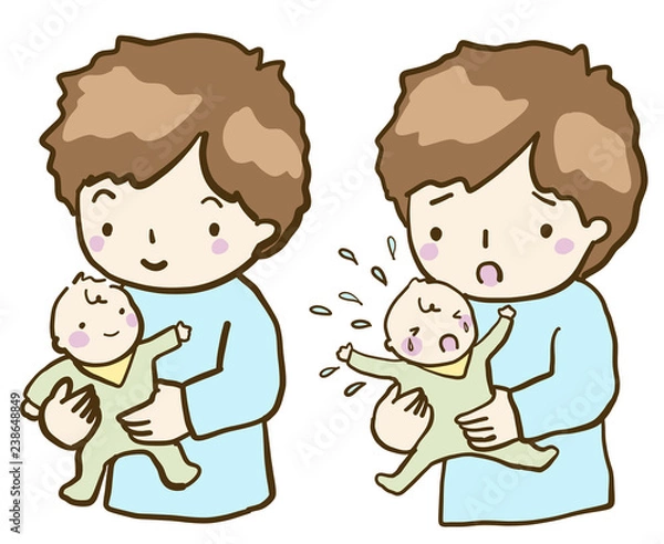 Fototapeta ベクター　パパと赤ちゃん　泣き止む　泣き止まない　セット