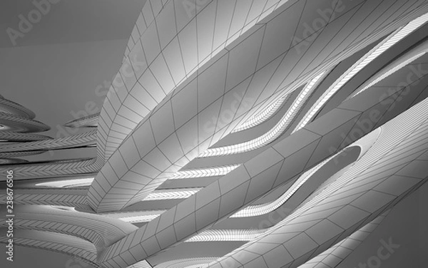 Fototapeta Abstract white interior highlights future. Polygon drawing . Architectural background. 3D illustration and rendering