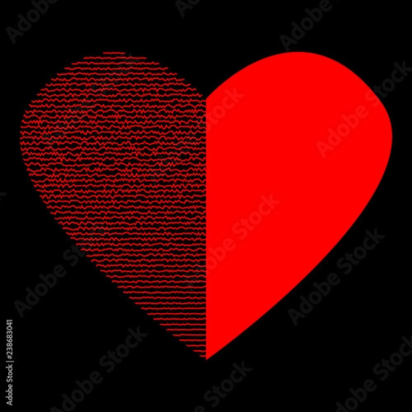 Obraz Red heart with black lines on black sign 1.12