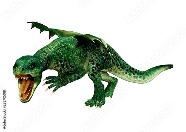 Fototapeta 3D Rendering Fairy Tale Dragon on White