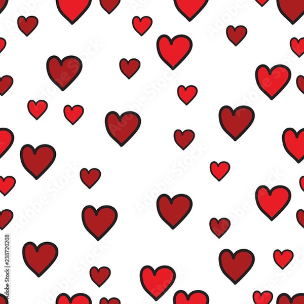 Fototapeta Red hearts different sizes seamless pattern on White background