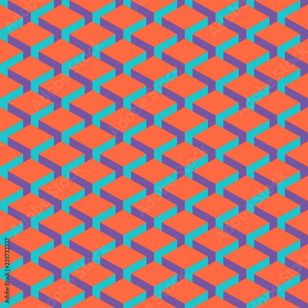 Obraz Seamless pattern with 3-D effect cubes in perspective. Retro vintage abstract background. Design graphic element saved as a vector illustration