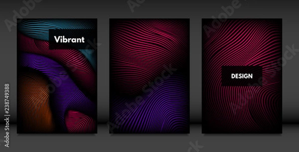 Fototapeta Wavy Lines in Movement. Abstract Backgrounds with Vibrant Gradient and Volume Effect in Modern Style. 3D Vector Abstraction with Distorted Shapes. Wavy Lines for Cover, Magazine, Poster, Brochure.