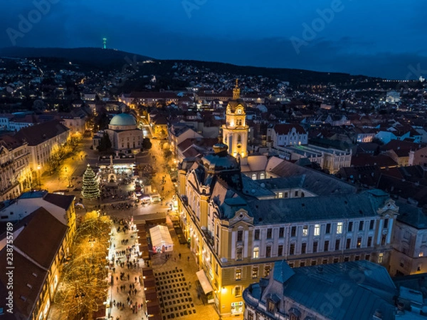 Fototapeta Aerial photo of Advent in Pecs, Hungary