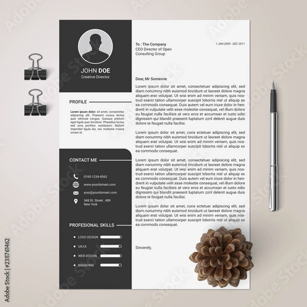 Fototapeta Black CV Cover Design Template