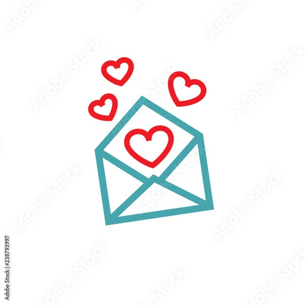 Fototapeta In the message several hearts. Set of vector icons. The love message in the letter. Flat design.