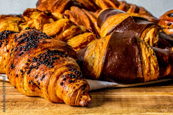 Obraz Crisp croissants with poppy seeds and chocolate