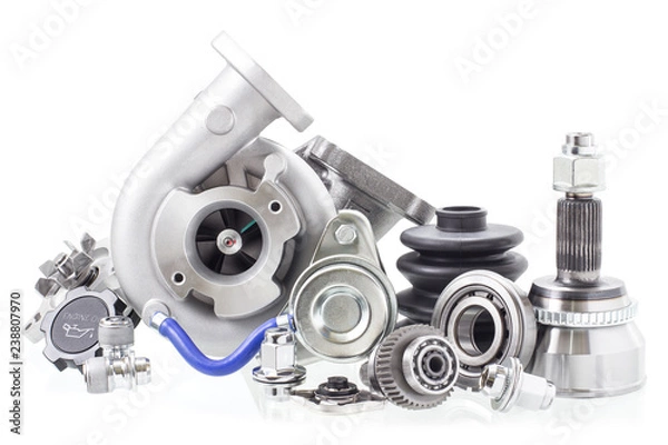 Fototapeta automobile engine parts isolated on white background. Auto shop