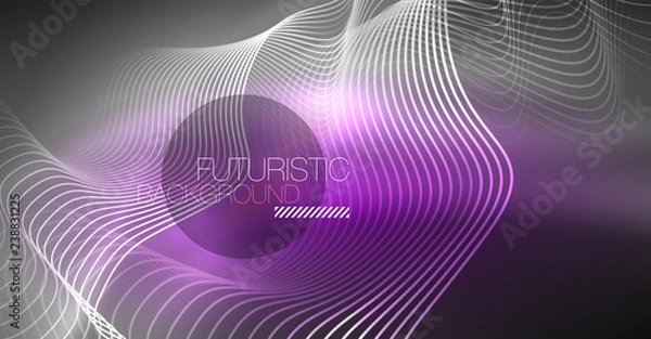 Fototapeta Neon lines wave background. Abstract composition