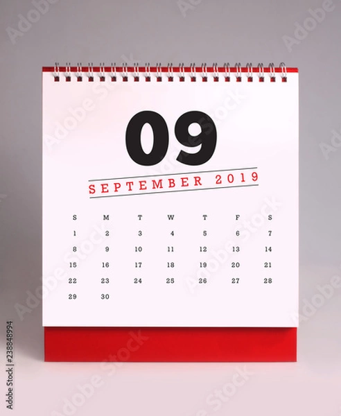 Fototapeta Simple desk calendar 2019 - September